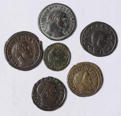 Ancient Coins Maximinus II, as Caesar, nummi (2): Ticinum, AD 305, MAXIMINVS NOB CAESAR, laureate head r., rev. VIRTVS AVGG ET CAESS NN, Mars walking r., holding spear and trophy, pellet in left field