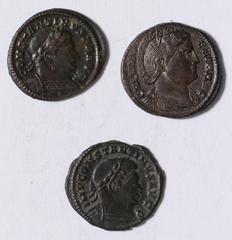 Ancient Coins Constantine I, nummi, Treveri, AD 310-313 (2): CONSTANTINVS P F AVG, laureate and cuirassed bust r., rev. MARTI CONSERVATORI, helmeted and cuirassed bust of Mars r., wt. 4.59gms. (RIC VI