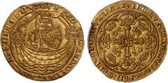British Gold Edward III, noble, fourth coinage, Treaty Period (1361-69), king in ship holding sword and royal shield, flag at stern of ship, rev. floriated cross with a lis at end of each limb, a crow