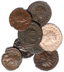 Ancient Coins Late Antoniniani (8), including: Postumus, Treveri, AD 262-263, IMP C POSTVMVS P F AVG, radiate, draped and cuirassed bust r., rev. MONETA AVG, Moneta standing l., holding scales and cor