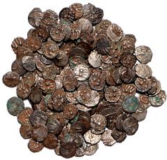 Ancient Coins Western Asia Minor, hemitetartemoria, c. 5th century BC (183), horned animal standing l., pellet within crescent (sun?) in upper right field, rev. uncertain monogrammatic design, wts. 0.