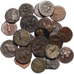 Ancient Coins Indo‑Greek, Indo‑Skythian and Kushan, various Æ coins (23), including: Indo‑Skythians, Maues, Æ 27mms, c. 125‑85 BC, head of elephant r. with bell around neck, rev. BAΣIΛEΩΣ MAYOY, keryk
