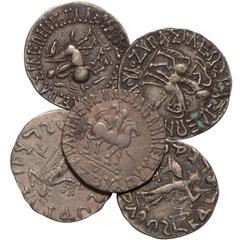 Ancient Coins Indo‑Skythians, Azes I, tetradrachms, c. 48‑25 BC (5): BAΣIΛEΩΣ BAΣIΛEΩN MEΓAΛOY AZOY, king on horseback r., holding spear and whip, rev. Kharosthi legend around Athena Alkidemos brandis