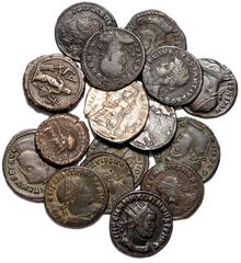 Ancient Coins Mixed Roman Imperial and Provincial coins (16): Anonymous, time of Domitian to Antoninus Pius, quadrans, Rome, RIC II 7; Philip I, antoninianus, Rome, RIC IV 44; Carinus, as Caesar, tetr