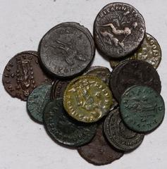 Ancient Coins Roman Britain (14), a collection of Aes relating to Britain, Antoninus Pius, Ae As, BRITANNIA; Carausius, Ae Antoninianus, (2); Allectus, Ae Antoninianus, (3); Allectus, Ae Quinarius; Di