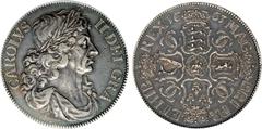 BRITISH SILVER Charles II, 'Reddite' pattern crown, 1663, in silver, by Thomas Simon, large portrait laureate of elegant detail facing right, 'Simon' signature in script below, rev. cruciform of four 