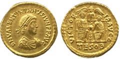 Ancient. Coins Roman Coins. Roman Empire. Valentinian II (AD 383-392), solidus, Thessalonica, diad. bust r., rev. , VICTORIA AVGG, two emperors seated facing, behind, a Victory with outspread wings, i