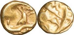 Celtic coinage, Gallo-Belgic issues, gold quarter stater, Geometric type, c. 65-50 BC, geometric design, rev. tree-like object, wt. 1.55gms. (S.10; VA.69-1), bright gold, very fine £120-150