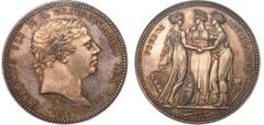 † George III, pattern crown, 1817, by W. Wyon, laur. head r., rev. FOEDUS INVIOLABILE ('Invulnerable, or Unbroken, League'), three feminine gowned figures holding onto one another as a linked chain, s