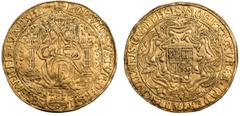 FOREIGN COINS, Netherlands , Kampen, double rose noble, undated (c.1600), imitating a double noble of Elizabeth I, ruler enthroned facing, holding orb and sceptre, rev . shield of arms within large ro
