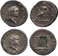 Ancient Coins, Roman Imperial. Titus (AD 79-81), denarii (2), as Caesar, T CAESAR VESPASIANVS, laur. head r., rev. ANNONA AVG, Annona seated l., leaning elbow on seat and raising drapery (C.17); as Au