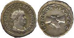 Ancient Coins, Roman Imperial. Balbinus (AD 238), antoninianus, IMP CAES D CAEL BALBINVS AVG, rad. dr. and cuirassed bust r., seen from the front, rev. CONCORDIA AVGG, two clasped hands (RIC.10), very