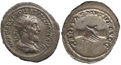 Ancient Coins, Roman Imperial. Pupienus (AD 238), antoninianus, IMP CAES PVPIEN MAXIMVS AVG, rad. dr. and cuirassed bust r., seen from behind, rev. CARITAS MVTVA AVGG, two clasped hands (RIC.10b), nea