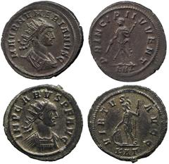 Ancient Coins, Roman Imperial. Carus (AD 282-3), antoninianus, IMP CARVS P F AVG, rad. cuir. bust r. rev. VIRTVS AVGG, soldier stg. l., leaning on shield and holding spear, in ex. mint (RIC.46); Numer