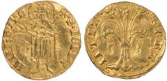 World Coins France, Jean II, le Bon (1319-1350-1364), coinage for the Languedoc, gold florin d'or, ordered by the Count of Poitiers, from February 1360, mm. pointed helmet, possibly for Montpellier, S