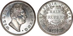Indian Coins India, East India Company, William IV, silver restrike proof half rupee mule, 1840, WILLIAM IIII, KING, bare head r., rev. EAST INDIA COMPANY, value within wreath with 19 berries, date be