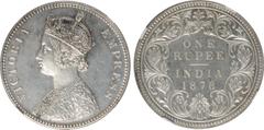 Indian Coins India, Victoria, silver early restrike proof rupee, 1878C, VICTORIA EMPRESS, crowned bust l., rev. value, country, and date, all within border of scrolling foliage (SW.6.38), certified an