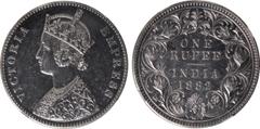 Indian Coins India, Victoria, silver restrike proof rupee, 1882C, VICTORIA EMPRESS, crowned bust l., rev. value, country, and date, all within border of scrolling foliage (SW.6.62), certified and grad
