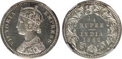 Indian Coins India, Victoria, silver early restrike proof half rupee 1882C, VICTORIA EMPRESS, crowned bust l., rev. value, country, and date, all within border of scrolling foliage (SW.6.185), certifi