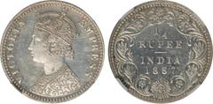 Indian Coins India, Victoria, silver early restrike proof half rupee, 1887B, VICTORIA EMPRESS, crowned bust l., rev. value, country, and date, all within border of scrolling foliage (SW.6.198), certif