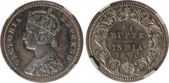 Indian Coins India, Victoria, silver proof half rupee, 1890C, VICTORIA EMPRESS, crowned bust l., rev. value, country, and date, all within border of scrolling foliage (SW.6.198), certified and graded 