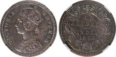 Indian Coins India, Victoria, silver early restrike proof quarter rupee, 1893C, VICTORIA EMPRESS, crowned bust l., rev. value, country, and date, all within border of scrolling foliage (SW.6.317), cer