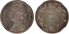 Indian Coins India, Victoria, silver restrike proof quarter rupee, 1894B, VICTORIA EMPRESS, crowned bust l., rev. value, country, and date, all within border of scrolling foliage (SW.6.323), certified