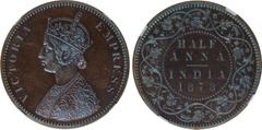 Indian Coins India, Victoria, copper original proof half anna, 1878C, VICTORIA EMPRESS, crowned bust l., rev. value, country, and date, all within border of scrolling foliage (SW.6.463), certified and
