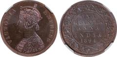 Indian Coins India, Victoria, copper original proof quarter anna, 1894C, VICTORIA EMPRESS, crowned bust l., rev. value, country, and date, all within border of scrolling foliage (SW.6.528), certified 