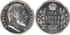 Indian Coins India, Edward VII, silver restrike proof rupee, 1903C, EDWARD VII KING & EMPEROR, bare head r., rev. crowned value and country foliage either side, date below (SW.7.16), certified and gra