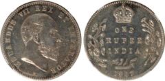 Indian Coins India, Edward VII, restrike rupee mule, 1907B, EDWARDUS VII REX ET IMPERATOR, the Wezel pattern 1901 with Latin obverse, bare head r., rev. crowned value and country, foliage either side,