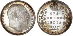 Indian Coins India, Edward VII, silver proof rupee, 1909B, EDWARD VII KING & EMPEROR, bare head r., rev. crowned value and country foliage either side, date below (SW.7.48), certified and graded by NG