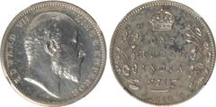 Indian Coins India, Edward VII, silver restrike proof rupee, 1910B, EDWARD VII KING & EMPEROR, bare head r., rev. crowned value and country foliage either side, date below, dot on vine, only a hint of