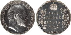 Indian Coins India, Edward VII, silver restrike proof half rupee, 1906C, EDWARD VII KING AND EMPEROR, bare head r., rev. crowned value and country, foliage either side, date below (SW.7.59), certified