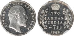 Indian Coins India, Edward VII, silver proof two annas, 1909C, EDWARD VII KING AND EMPEROR, bare head r., rev. crowned value and country, foliage either side, date below (SW.7.112), certified and grad