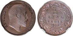 Indian Coins India, Edward VII, copper proof 1/12 anna, 1903C, EDWARD VII KING & EMPEROR, bare head r., rev. value, country, and date, all within border of scrolling foliage (SW.7.209), certified and 