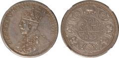 Indian Coins India, George V, early proof restrike rupee mule with pattern reverse, 1937C, GEORGE V KING EMPEROR, crowned bust l., rev. value, country, and date, all within border of scrolling foliage