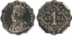 Indian Coins India, George V, copper-nickel restrike proof anna, 1924C, GEORGE V KING EMPEROR, crowned bust l., rev. value, country, and date, within decorative border (SW.8.299), certified and graded