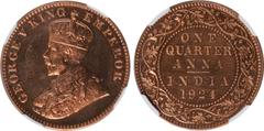 Indian Coins India, George V, bronze restrike proof quarter anna, 1924B, GEORGE V KING EMPEROR, crowned bust l., rev. value, country, and date, all within border of scrolling foliage (SW.8.355), certi