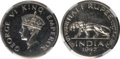 Indian Coins India, George VI, restrike proof half rupee, 1947B, GEORGE VI KING EMPEROR, crowned head l., rev. lion l., above country, and date (SW.9.74), certified and graded by NGC as Proof 66 A.H. 
