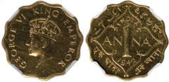 Indian Coins India, George VI, copper-nickel restrike proof anna mule, 1942C, GEORGE VI KING EMPEROR, crowned head l., rev. value, country, and date, within decorative border (SW.9.167), certified and