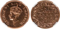 Indian Coins India, George VI, bronze restrike proof quarter anna, 1941C, GEORGE VI KING EMPEROR, crowned head l., rev. value, country, and date, all within border of scrolling foliage (SW.9.231), cer