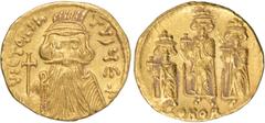 The Gold Section, Ancient Coins Constans II (AD 641-668), solidus, Constantinople, VICTORIA AVςЧ Є+, facing bust with long beard, wearing plumed helmet and chlamys, holding globus cruciger, rev. Const