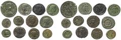 Ancient Coins Roman Imperial Coinage (12): Crispus, AE3, CAESARVM NOSTRORVM VOT V; Helena, AE3, SECVRITAS REPVBLICAE; Constans, AE4, GLORIA EXERCITVS; Valentinian I, AE3, SECVRITAS REPVBLICAE (RIC.15a