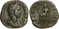 Ancient Coins Julia Mamaea, mother of Severus Alexander (AD 222-235), sestertius, IVLIA MAMAEA AVGVSTA, diad. and dr. bust r., rev. VENVS FELIX, Venus enthroned holding Cupid and sceptre, SC below, wt