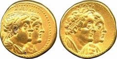 Ancient Coins. Egyptian. Ptolemy II (285-246 BC), gold tetradrachm, conjoined busts of Ptolemy II & Arsinoe II r., rev. conjoined busts of Ptolemy I & Berenike I r. (Cop.133), on a very large flan, ve