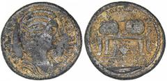 LYDIA. Philadelphia. Julia Domna, Augusta, A.D. 193-217. Æ 30 mm. Kl. Kapitonos, archon. Draped bust of Julia Domna right. Rv. Two prize crowns, each containing palm branch, on either side of two smal