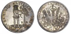 GERMAN STATES. BRUNSWICK-WOLFENBÜTTEL. Rudolf Augustus and Anton Ulrich, 1685-1704. Taler, 1692 RB. Zellerfeld. Wildman with tree at r., floral garland below, REMIGIO ALTISSIMI UNI above. Rv. Helmeted