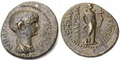 LYDIA. Blaundus. Nero, as Caesar, A.D. 50-54. Æ 19 mm. Good Very Fine. Æ 19 mm. Ca. A.D. 55. Ti. Klau. Kalligenes, magistrate . Draped bust of Nero right. Rv. Apollo Kitharoidos standing right, holdin