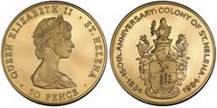 SAINT HELENA. Elizabeth II, 1952-. Proof Gold 50 Pence, 1984. Proof-67 Ultra Cameo (NGC). Proof Gold 50 Pence, 1984. 150th Anniversary of the colony of Saint Helena. Young crowned bust r. Rv. Crowned 